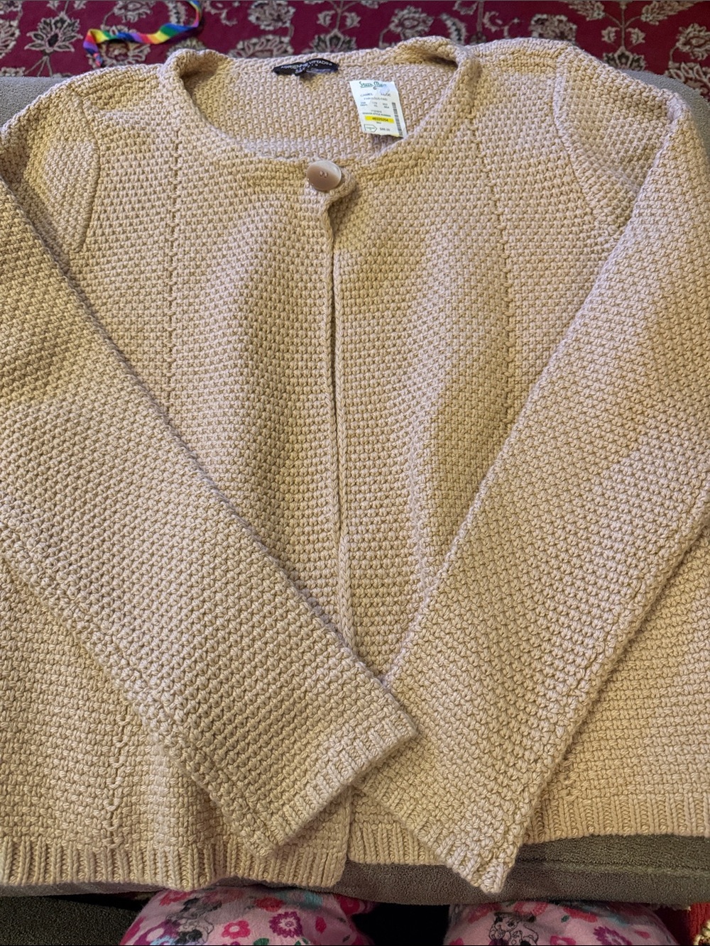 Adrienne Vittadini Studio Top Button Cotton Blend Cardigan Sweater (TD)